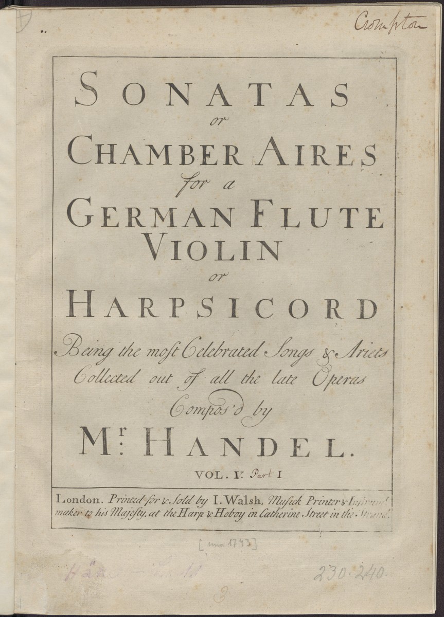 Sonatas or chamber aires for a German flute, violin or harpsicord being the most celebrated songs & ariets collected out of all the late operas, Abbildung 5 (Stiftung Händel-Haus Halle CC BY-NC-SA)