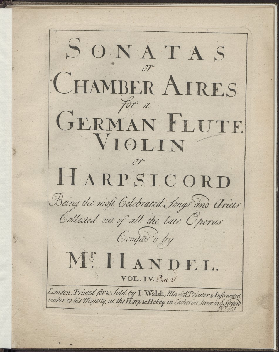 Sonatas or chamber aires for a german flute, violin or harpsicord being the most celebrated songs & ariets collected out of all the late operas, Abbildung 5 (Stiftung Händel-Haus Halle CC BY-NC-SA)