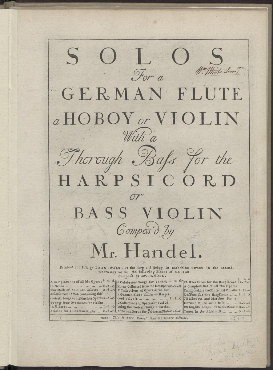 Solos for a German flute a hoboy or violin with a thorough bass for the harpsicord or bass violin, Abbildung 5 (Stiftung Händel-Haus Halle CC BY-NC-SA)