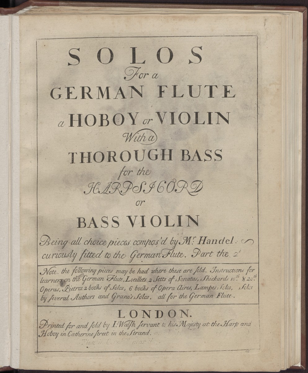 Solos for a German flute a hoboy or violin with a thorough bass for the harpsicord or bass violin, Abbildung 1 (Stiftung Händel-Haus Halle CC BY-NC-SA)