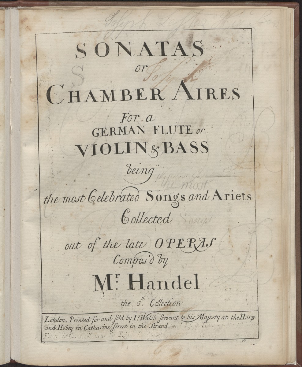 Sonatas or chamber aires for a german flute or violin & bass being the most celebrated songs and ariets collected out of the late operas, Abbildung 1 (Stiftung Händel-Haus Halle CC BY-NC-SA)