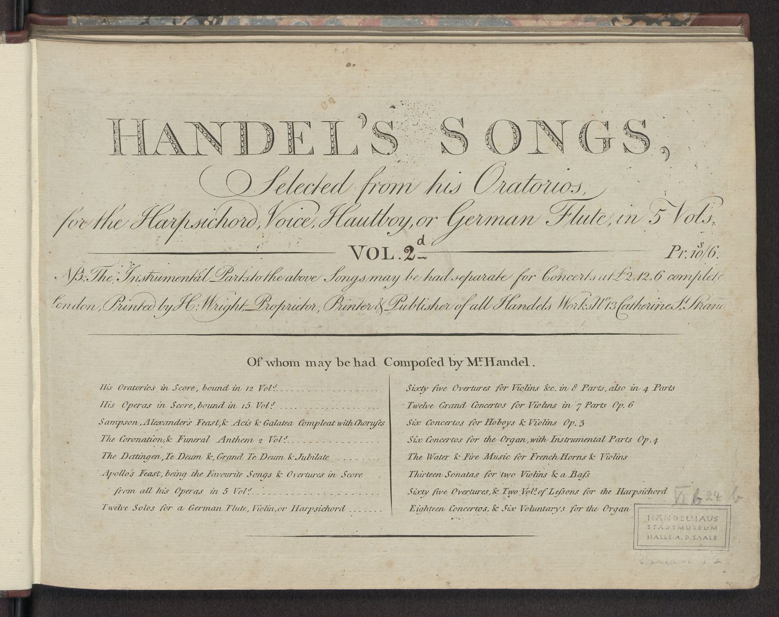 Handel’s Songs Selected from his Oratorios : for the Harpsichord, Voice, Hautboy, or German Flute ... ; Vol. 2, Abbildung 6 (Stiftung Händel-Haus Halle CC BY-NC-SA)
