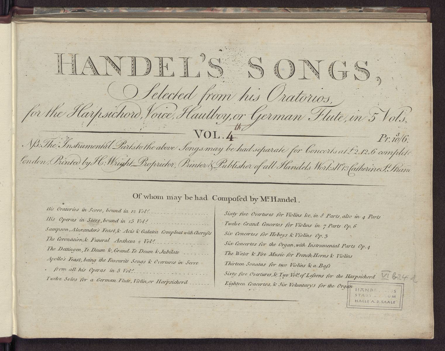 Handel’s Songs Selected from his Oratorios : for the Harpsichord, Voice, Hautboy, or German Flute ... ; Vol. 4, Abbildung 8 (Stiftung Händel-Haus Halle CC BY-NC-SA)