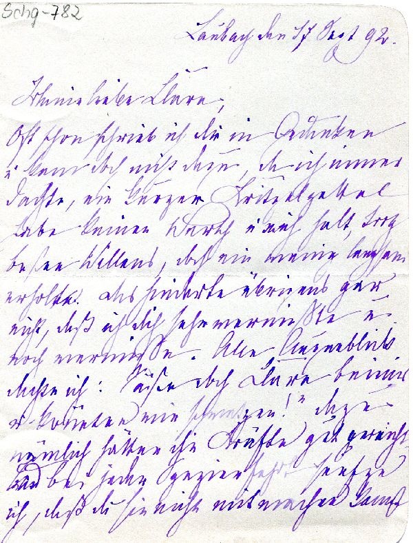Laubach d. 17. Sept. 1892 Marianne an Clara (Schloß Wernigerode GmbH RR-F)