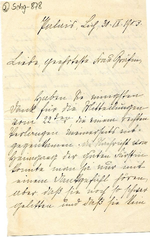 Lich d. 31.09.1903 E. Kafitz an Gräfin (Schloß Wernigerode GmbH RR-F)