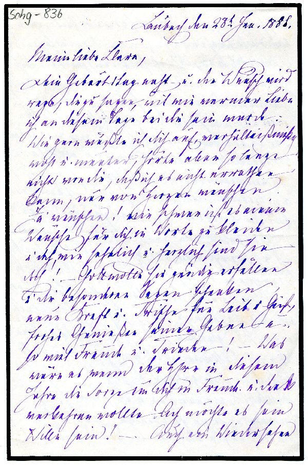Laubach d. 28. Januar 1886 Marianne an Clara (Schloß Wernigerode GmbH RR-F)
