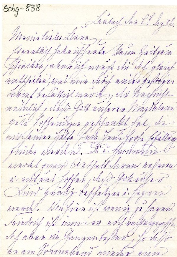 Laubach d. 06. Aug. 1886 Marianne an Clara (Schloß Wernigerode GmbH RR-F)