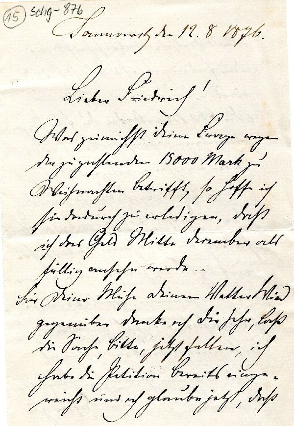 Jannowitz d. 12.08.1876 Constantin an Friedrich (Schloß Wernigerode GmbH RR-F)