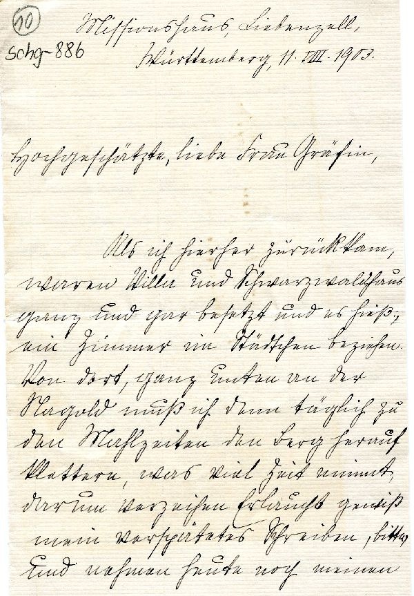 Missionshaus Liebenzell d. 11.08.1903 E. Kafitz an Frau Gräfin (Schloß Wernigerode GmbH RR-F)