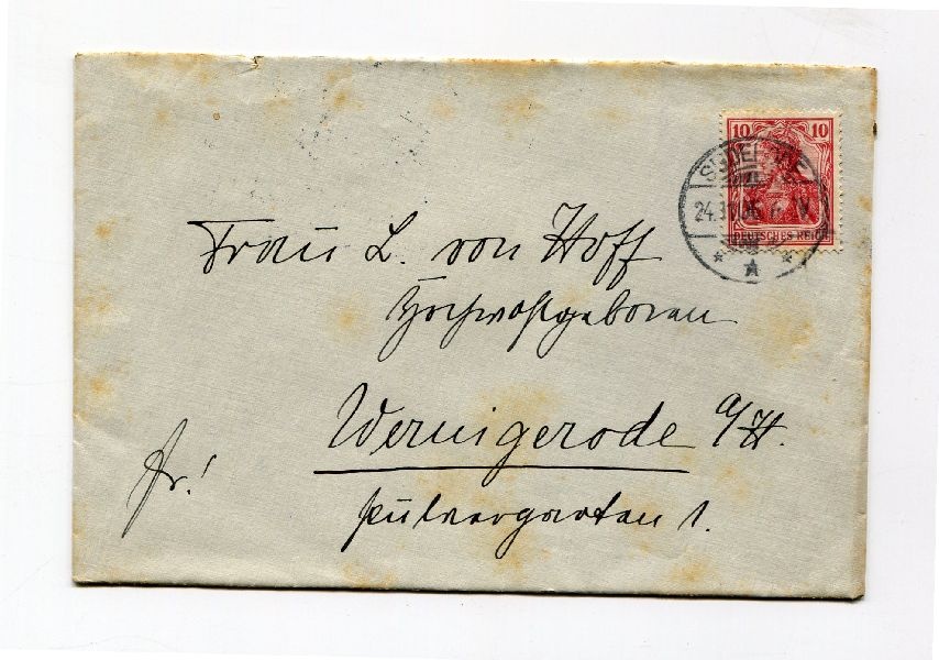 Briefumschlag Frau L. von Hoff, Hochgeborene (Schloß Wernigerode GmbH RR-F)