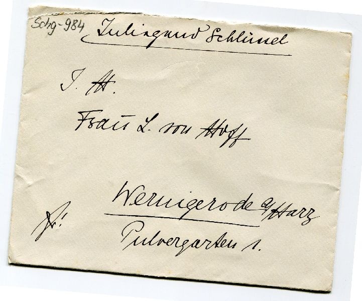 Briefumschlag Frau L. v. Hoff (Schloß Wernigerode GmbH RR-F)