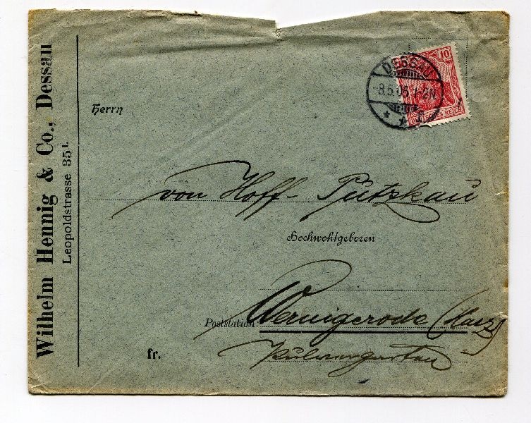 Briefumschlag Herrn von Hoff-Putzkau (Schloß Wernigerode GmbH RR-F)