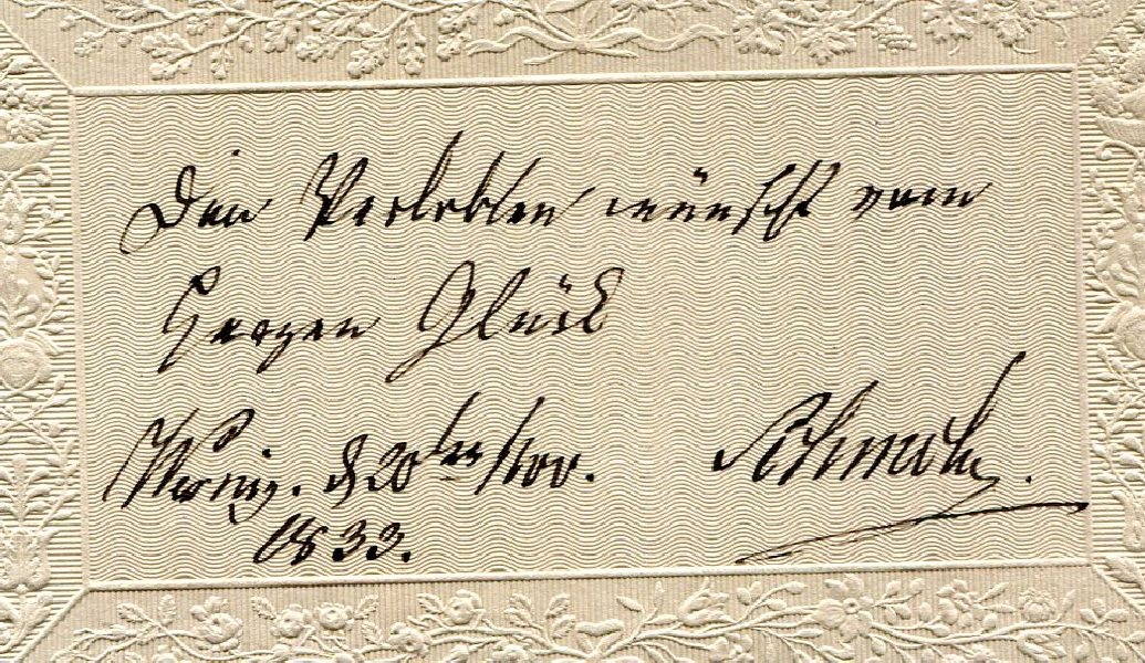 Visitenkarte Verlobungsglückwünsche Wernigerode d. 20. Nov. 1833 (Schloß Wernigerode GmbH RR-F)