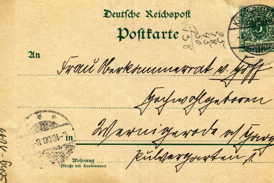 Postkarte: Königslutter 01.X.00 Sohn Heinrich an seine Mutter Frau von Hoff (Schloß Wernigerode GmbH RR-F)