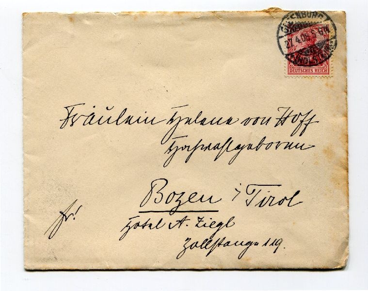 Briefumschlag an Fräulein Helene von Hoff, Hochgeborene (Schloß Wernigerode GmbH RR-F)
