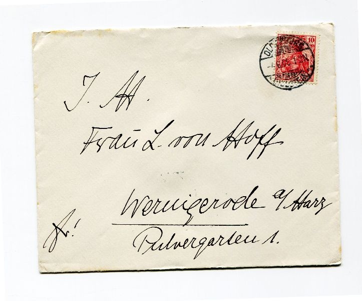 Briefumschläge adressiert an Frau L. v. Hoff o. Frau Oberkammerrat (Schloß Wernigerode GmbH RR-F)