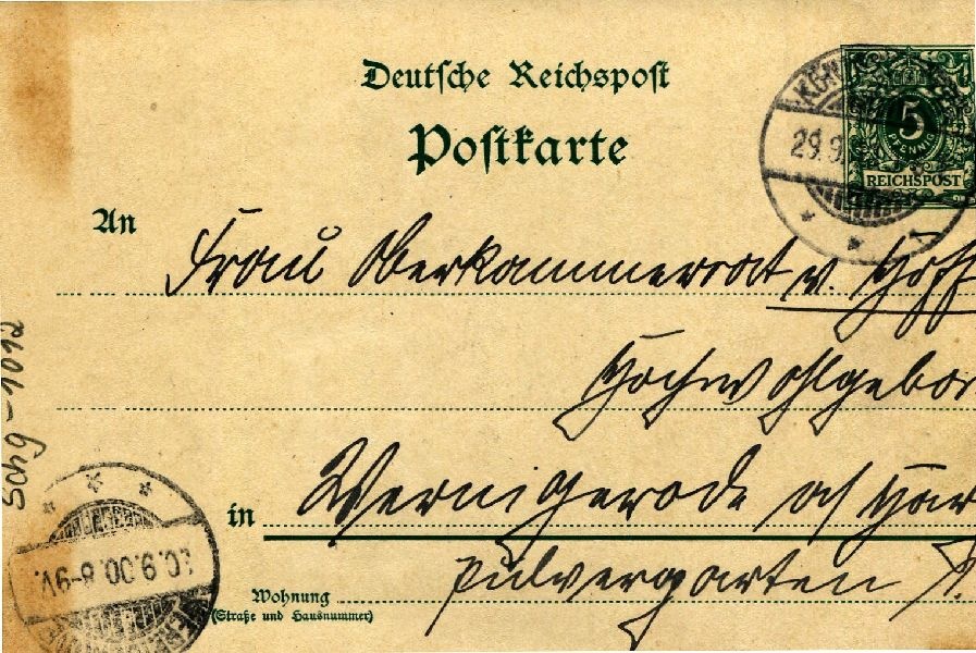 Postkarte: Königslutter 29.09.00 Sohn Heinrich an seine Mutter Frau von Hoff (Schloß Wernigerode GmbH RR-F)