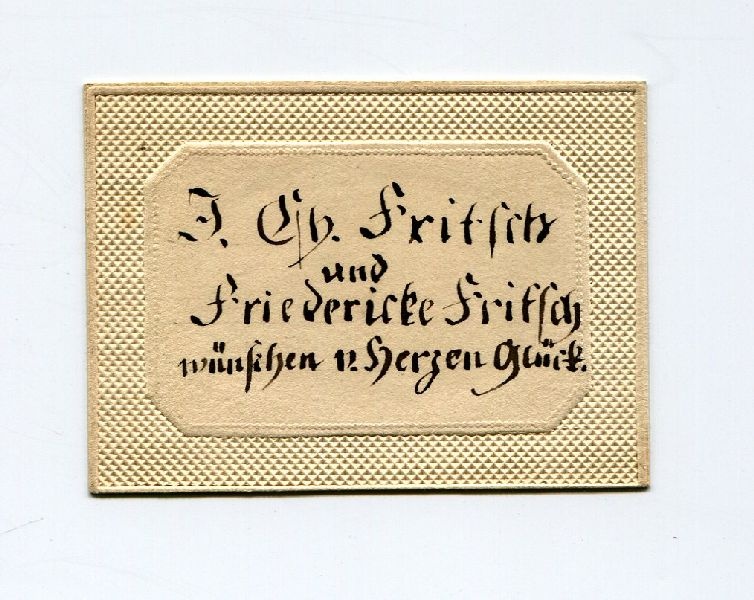 Visitenkarte mit Glückwünschen des Paares Fritsch (Schloß Wernigerode GmbH RR-F)