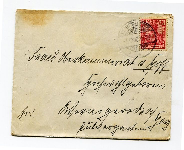 Briefumschlag: Frau Oberkammerrat von Hoff, Wernigerode (Schloß Wernigerode GmbH RR-F)