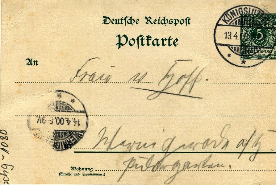 Postkarte: Königslutter 13.04.00 Heinrich an seine Mutter Frau v. Hoff (Schloß Wernigerode GmbH RR-F)