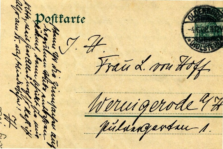 Postkarte: Oldenburg 03.06.08 Sohn Heinrich an seine Mutter Frau von Hoff (Schloß Wernigerode GmbH RR-F)