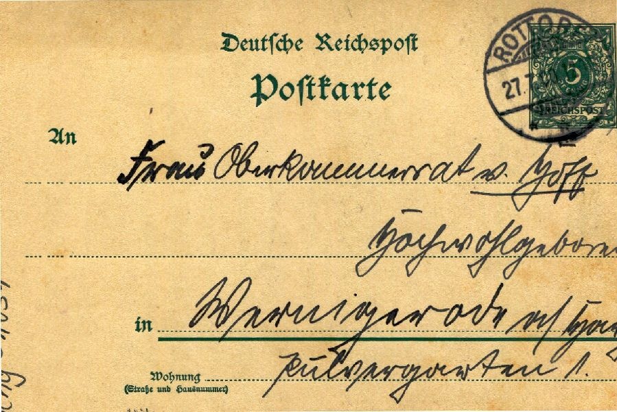 Postkarte: Rottorf 27.07.00 Heinrich an seine Mutter Frau v. Hoff (Schloß Wernigerode GmbH RR-F)