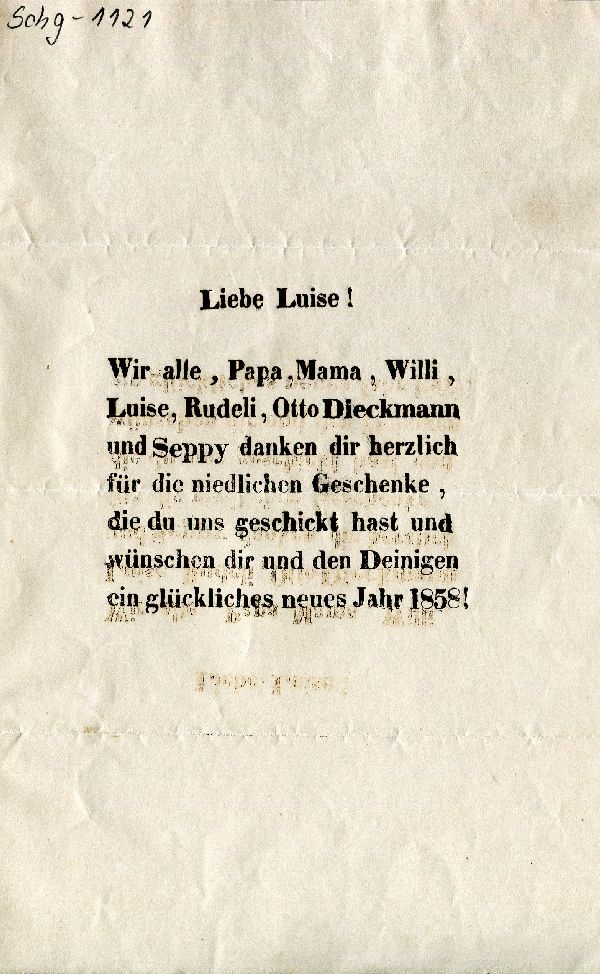 Neujahrsgruß an Luise, 1858 (Schloß Wernigerode GmbH RR-F)