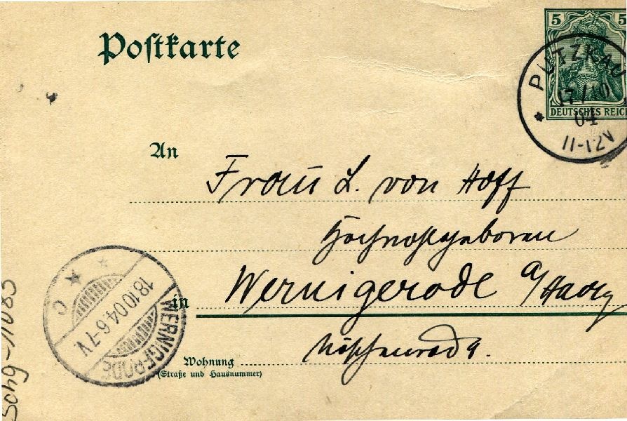 Postkarte: Putzkau 17.10.04 Heinrich an seine Mutter Frau v. Hoff (Schloß Wernigerode GmbH RR-F)