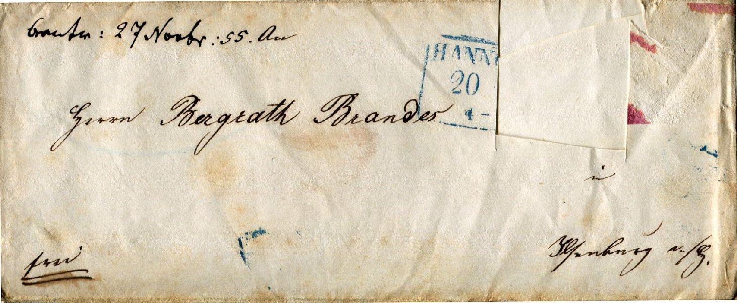 Briefumschlag: Herrn Bergrath Brandes, 27. November 55 (Schloß Wernigerode GmbH RR-F)