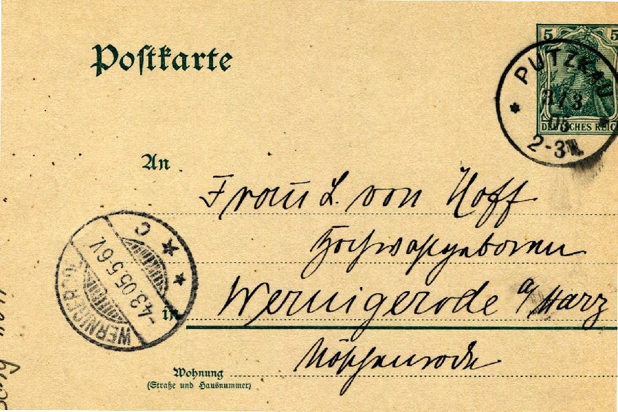 Postkarte: Putzkau 31.03.05 Heinrich an seine Mutter Frau v. Hoff (Schloß Wernigerode GmbH RR-F)