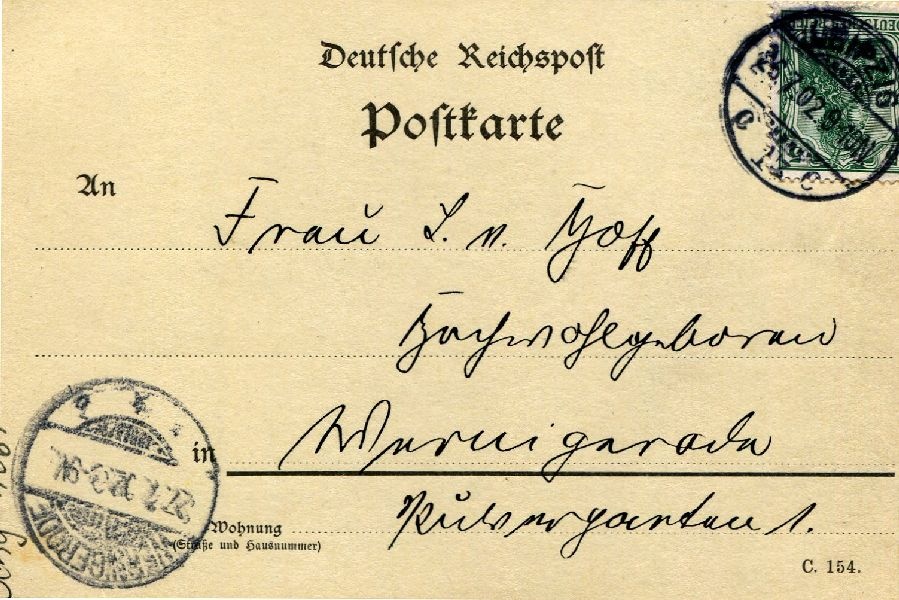 Postkarte: Leipzig 25.07.02 Heinrich an seine Mutter Frau v. Hoff (Schloß Wernigerode GmbH RR-F)