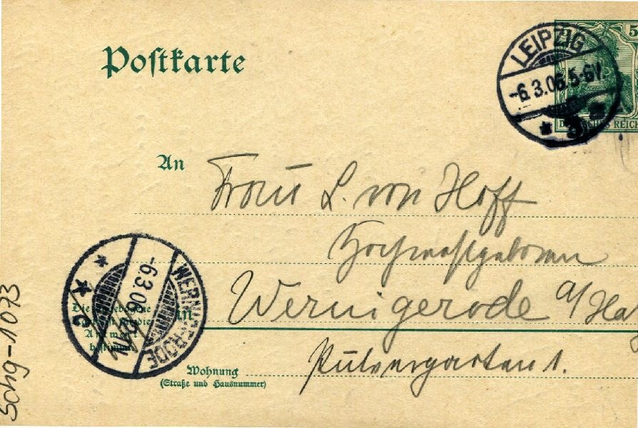 Postkarte: Leipzig 06.03.06 Heinrich an seine Mutter Frau v. Hoff (Schloß Wernigerode GmbH RR-F)