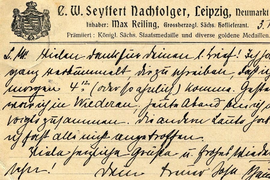 Postkarte: Leipzig 03.04.05 Sohn Heinrich an seine Mutter Frau von Hoff (Schloß Wernigerode GmbH RR-F)