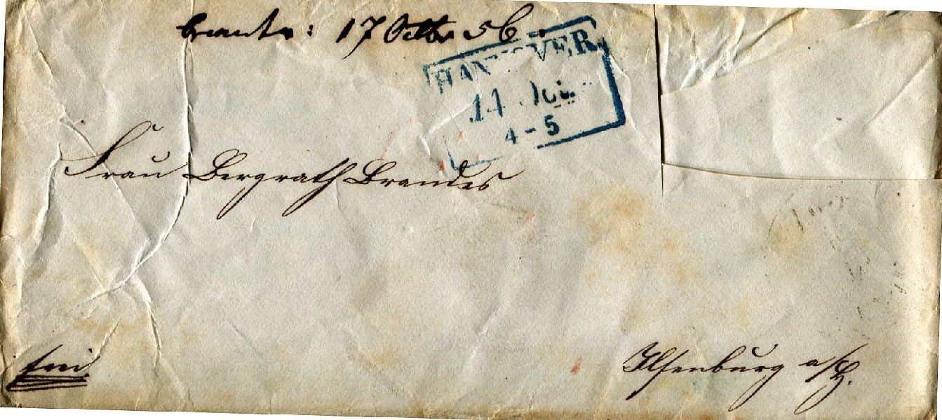 Briefumschlag: Frau Bergrath Brandes, 17. Okt. 56 (Schloß Wernigerode GmbH RR-F)