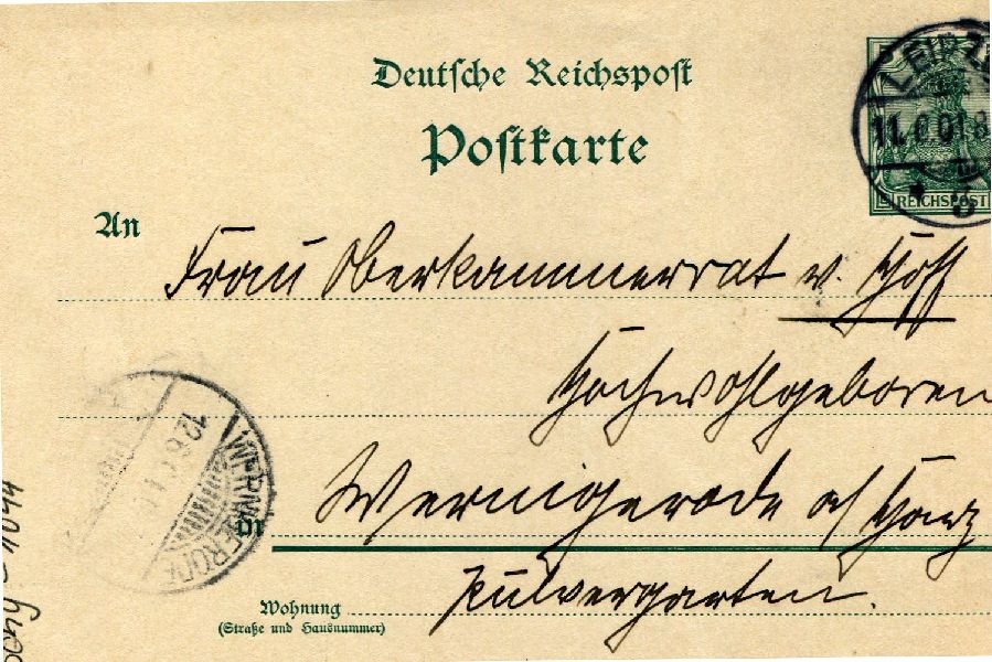 Postkarte: Leipzig 11.06.01 Heinrich an seine Mutter Frau v. Hoff (Schloß Wernigerode GmbH RR-F)
