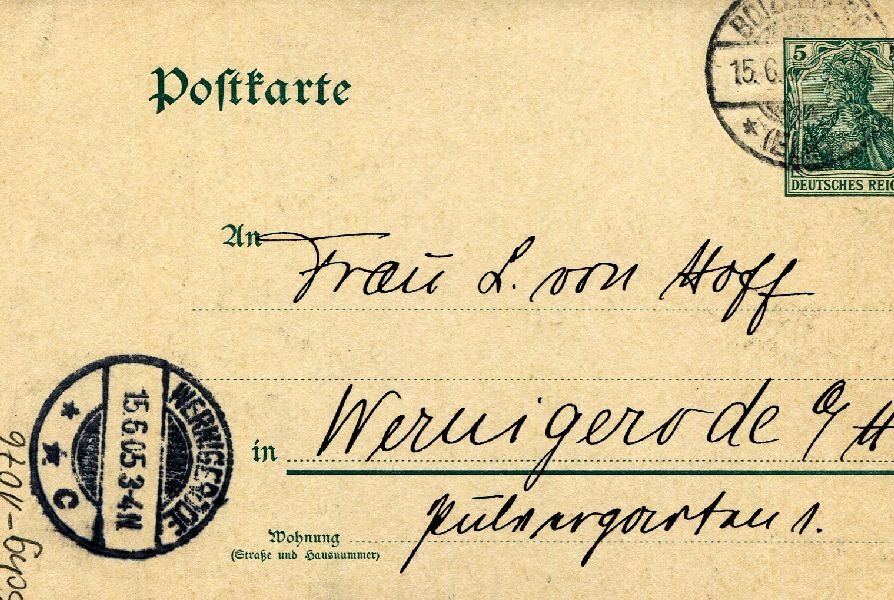 Postkarte: Boizenberg ? Heinrich an seine Mutter Frau v. Hoff (Schloß Wernigerode GmbH RR-F)