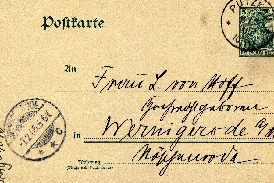 Postkarte: Putzkau 05.02.05 Heinrich an seine Mutter Frau v. Hoff (Schloß Wernigerode GmbH RR-F)