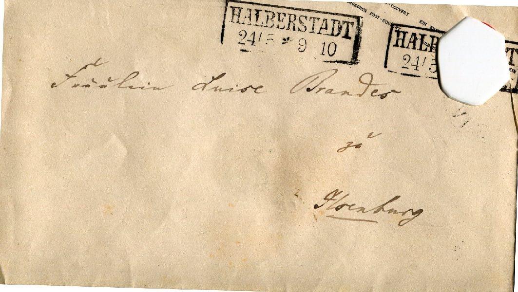 Briefumschlag: Fräulein Luise Brandes, Ilsenburg, nebst Brief (Schloß Wernigerode GmbH RR-F)