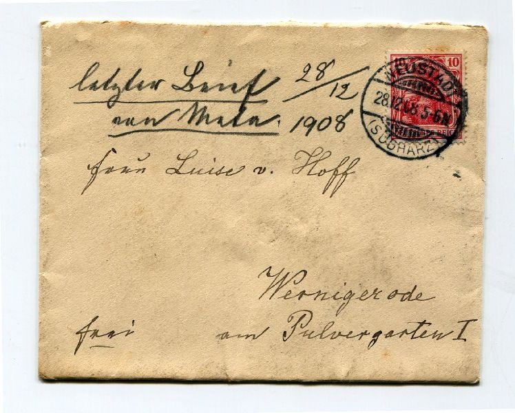 Briefumschlag: Frau Luise v. Hoff, Wernigerode (Schloß Wernigerode GmbH RR-F)