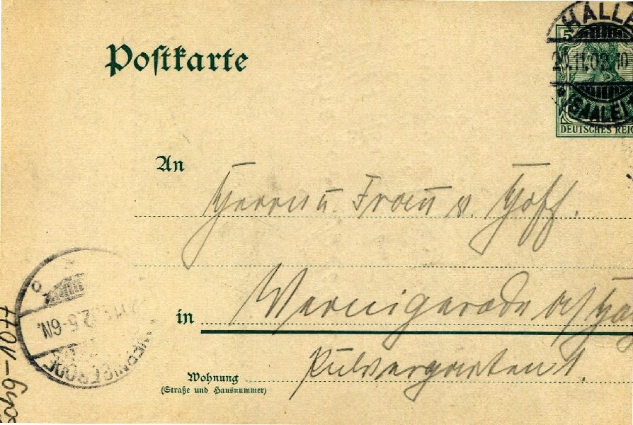 Postkarte: Halle 19.11.02 Heinrich an seine Mutter Frau v. Hoff (Schloß Wernigerode GmbH RR-F)
