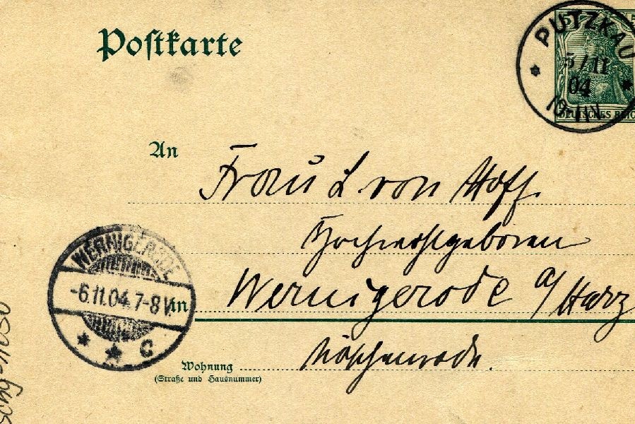 Postkarte: Putzkau 04.11.04 Heinrich an seine Mutter Frau v. Hoff (Schloß Wernigerode GmbH RR-F)