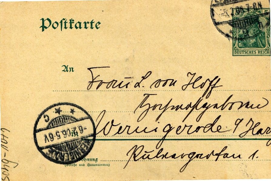 Postkarte: Ch. 05.02.06 Heinrich an seine Mutter Frau v. Hoff (Schloß Wernigerode GmbH RR-F)