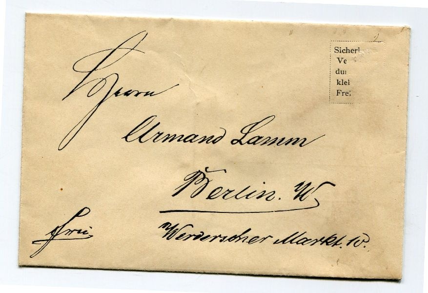 Briefumschlag adressiert: Armand Lamm, Berlin (Schloß Wernigerode GmbH RR-F)