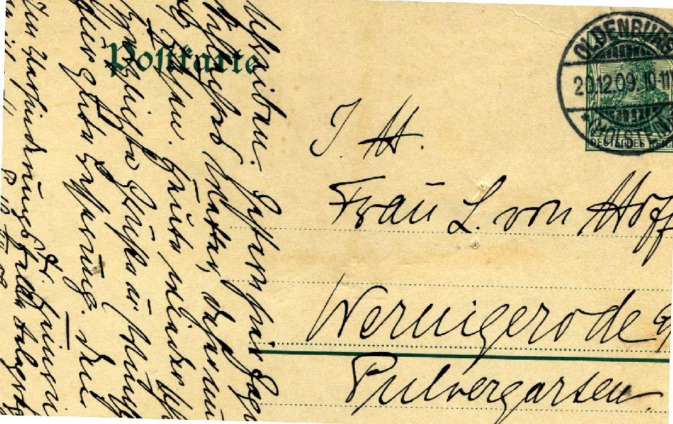 Postkarte: Oldenburg 20.12.09 Heinrich an seine Mutter Frau v. Hoff (Schloß Wernigerode GmbH RR-F)