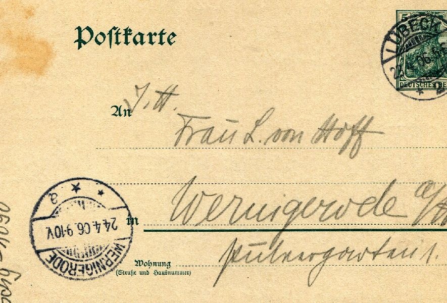 Postkarte: Lübeck 23.04.06 Heinrich an seine Mutter Frau v. Hoff (Schloß Wernigerode GmbH RR-F)