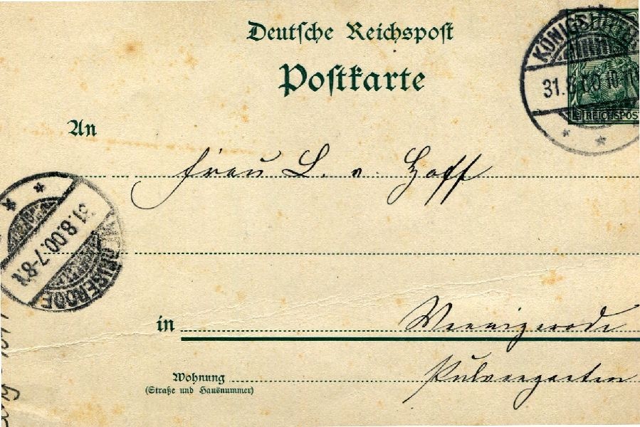 Postkarte: Königslutter 31.08.00 Heinrich an seine Mutter Frau v. Hoff (Schloß Wernigerode GmbH RR-F)
