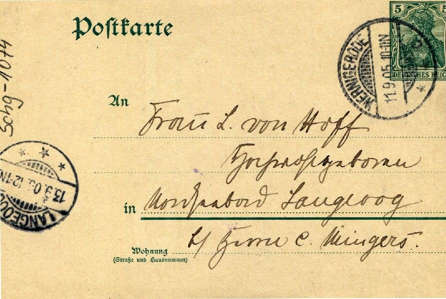 Postkarte: Langeroog 13.09.05 Heinrich an seine Mutter Frau v. Hoff (Schloß Wernigerode GmbH RR-F)