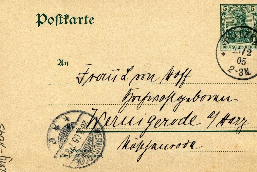 Postkarte: Putzkau 25.02.05 Heinrich an seine Mutter Frau v. Hoff (Schloß Wernigerode GmbH RR-F)