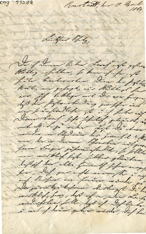Brief: Ranstadt d. 19. April 1864 Bräutigam an "Liebster Schatz" (Schloß Wernigerode GmbH RR-F)