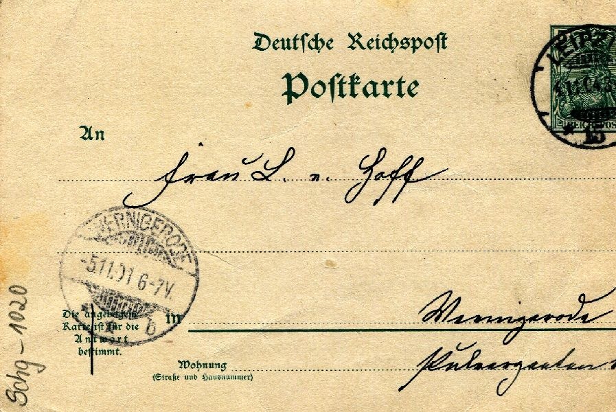 Postkarte: Leipzig 04.11.04 Sohn Heinrich an seine Mutter Frau von Hoff (Schloß Wernigerode GmbH RR-F)